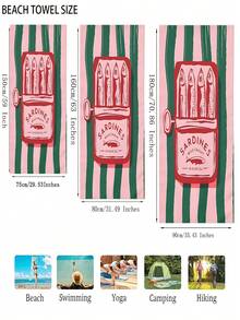 1 buah Handuk Pantai Cepat Kering Motif Sarden - Lembut, Menyerap, Ringan dengan Desain Kartun Kaleng Sarden yang Lucu - Sempurna untuk Berenang, Berselancar, Berkemah, dan Perlengkapan Perjalanan, Aksesori Berselancar - Beraneka warna - View 4
