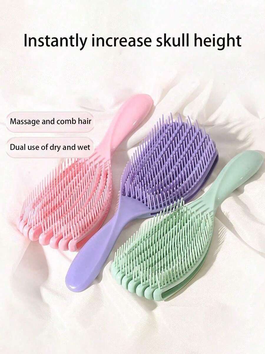 1pc Women's 8-Tooth Comb, Suitable For Wet Or Dry Hair, Straight, Thick Curly, Tangled Hair, Shell Comb, Engraved Glossy, Fluffy Smooth Styling Comb