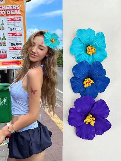 3pcs Hibiscus Flower, Hawaiian Party Summer DIY Decor Artificial Flower Skirt Dance Girl Gift Hair Accessories ) Hair Clip, School Supplies, Hair Decoration, Hairpin