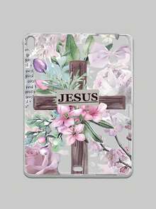 1个耶稣十字架和花卉图案透明防震保护壳，宗教信仰风格，兼容iPad - 無色 - 查看 39