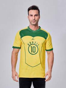 World Cup Brazil Soccer Jersey For Teens & Youth, #10 Player, Outdoor Sports Fitness Running Soccer T-Shirt, Suitable For Soccer Training, Matches, Soccer Enthusiasts, Men's Gift - Yellow - View 4