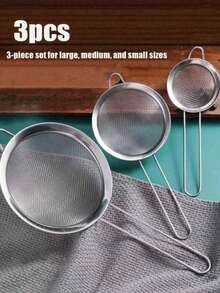 1pc/3pcs (M-XL-XXL) Fine Mesh Strainer, Stainless Steel Colander Spoon, Multi-Purpose Kitchen Tool For Sifting Flour, Tea Leaves, Fried Food, Coffee Powder, Juice, Cooking And Baking - Silver - View 10