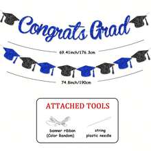 1 set Pancarta de felicitaciones Decoraciones de graduación con acentos de birrete, Banderín de graduación, Decoración de gorra de graduado para celebración de graduación, Ceremonia, Fondo, Decoración de pared, Accesorios para fotomatón, Múltiples colores disponibles - Izamiento de la bandera de la temporada de graduación - Ver 11