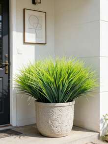 5pcs/1pc Simulation Of Four Seasons Green Spring Grass Wheat Grass Green Simulation Shrubs Daily Garden Village Home Decoration Plants Courtyard Porch Hanging Basket Decoration Plastic Simulation Grass - Green - View 2