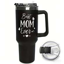 1 Piece, The Best Gift For The Best Mom, 40oz Insulated And Cold-Resistant Cup, Cups With Lids And Straw, With Handles, 304 Stainless Steel Material, Mother's Day Gift Ideas, Mother's Birthday Gift Ideas - 黑色 - 查看 5