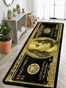 Tapete decorativo com estampa de cifrão em dourado e preto (1 peça), tapete popular com estampa de cifrão, tapete decorativo, decoração para quarto, tapete pequeno, tapete, decoração para casa, tapete para sala de estar, tapete pequeno para sala de estar, tapete para quarto, decoração para sala de estar, tapete para área externa, tapete lavável. - Multicolorido - Ver 1