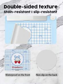 1 件装，蓝色格子蝴蝶结草莓图案 PU 皮革鼠标垫，笔记本电脑桌垫，防滑，可水洗，防污，适合情侣/学生/办公室/学习空间，生日礼物，毕业礼物。 - 查看 9