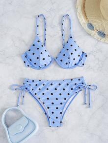 Bộ bikini nữ mới màu trơn buộc dây bên hông có gọng nâng đỡ, đồ bơi hai mảnh gợi cảm, dây điều chỉnh được, đồ đi biển cho kỳ nghỉ mùa hè - Màu xanh lam - Xem 4