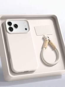 1 pieza Funda de silicona líquida unicolor básico de tacto premium + correa corta compatible con iPhone 17 16 15 14 13 12 11 Pro Max Plus Air Soft Back Cover - Blanco - Ver 1
