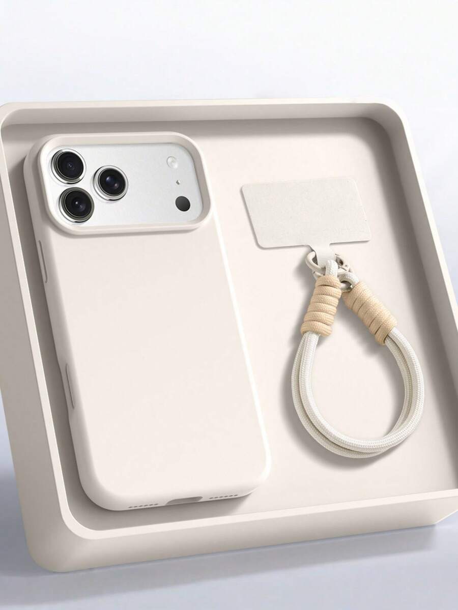 1 pieza Funda de silicona líquida unicolor básico de tacto premium + correa corta compatible con iPhone 17 16 15 14 13 12 11 Pro Max Plus Air Soft Back Cover - Blanco - Ver 1