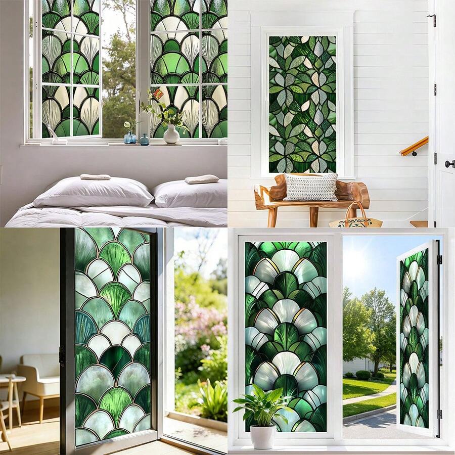 1pc Geometric Fan Pattern 2D Window Film, PVC Static Cling, Removable & Reusable Privacy Protection, Easy Installation, Suitable For Bathroom, Kitchen, Office Decor, Bathroom Privacy Window Sticker