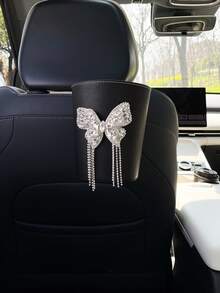 Thùng rác hình bướm đính đá nhân tạo cho xe hơi, hộp đựng rác gắn cửa gió điều hòa xe hơi sáng tạo, thùng đựng đồ treo trên ghế xe hơi. - A - Xem 3