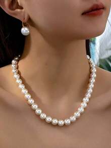 3pcs/Set Elegant White Glossy Necklace Wedding Accessories, Bridal Gown Matching, Luxury Vacation Style Daily Wearing Earring Necklace Set - Trắng tinh khiết - Xem 8