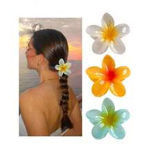 4pcs/1pc 7.5cm/2.95in Hibiscus Flower Jelly Color Hair Clips, White/Yellow/Pink/Blue, Lightweight Plastic Bathroom Hair Accessories, Suitable For Daily Outing, Casual, Party, Commute, Beach Holiday, Ponytail, Bun, Face Washing, Makeup, Outfit Matching Fashion Claw Clips Winter Hair Clutch Summer Vavay Holiday Essential - 多色-1 - 查看 1