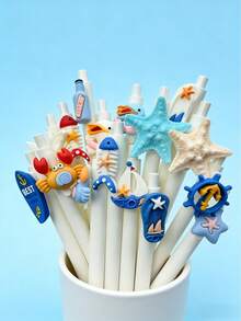 Bộ 5/10 bút bi chủ đề đại dương mùa hè mới, bút bi phong cách Trung Đông màu trung tính, bút bi đen. - Nhiều màu - Xem 6