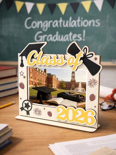 1 Khung ảnh gỗ trang trí tiệc tốt nghiệp, khung ảnh trang trí tự làm với dòng chữ 'Lớp 2026' và thiết kế mũ tốt nghiệp, phù hợp cho lễ tốt nghiệp, trang trí tốt nghiệp năm 2026, giá đỡ để bàn dọc trưng bày ảnh tốt nghiệp, trang trí bàn tiệc, trang trí tiệc tốt nghiệp, đồ dùng tiệc ngày lễ, đồ dùng chúc mừng tốt nghiệp, trang trí nhà cửa, quà tặng tốt nghiệp, trang trí tiệc chúc mừng tốt nghiệp.