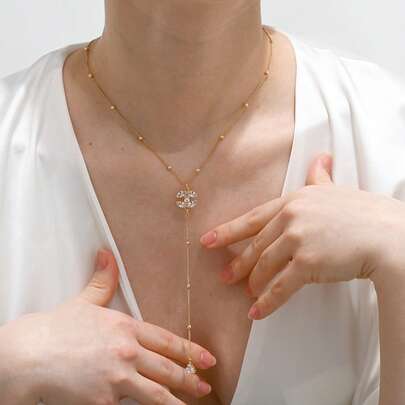 LADYCOCO 1件时尚优雅不锈钢链镶钻吊坠项链，Y字形项链，适合女性佩戴