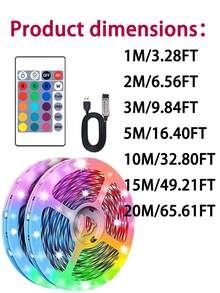 RGB LED灯带，电视背光灯，配备24键遥控器和无线控制功能，适用于游戏、卧室、派对、厨房、客厅、庆典、家居、圣诞节、天花板、墙壁、室内外装饰、派对用品、家居装饰、圣诞礼物、毕业礼物、生日礼物、万圣节装饰、派对氛围照明。 - 彩色光 - 查看 11
