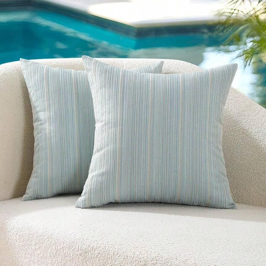 Outdoor Waterproof Throw Pillow Covers 12x20 Set Of 2 Decorative LFUmberss Outside Patio Furniture Cushion Cases Decor For Garden Bench Porch Couch Tent Chair Sunbrella Stripe Light Blue - 淺藍色 20 英吋 x 12 英吋(2 件裝) - 查看 1
