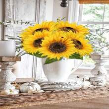 1/2/5 Stück Riesige künstliche Sonnenblumen - Realistische Fake Blumen mit 15 cm großen Blütenköpfen, lange Stiele für Hochzeit, Erntedankfest, Heimdekoration - Plastik Hängedekoration für Innen/Außen, Hängende künstliche Blumen, Veranstaltungsdekoration - 70 cm - Übersicht 8