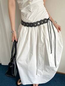 Retro Western Rivet Belt Women Heavy-Duty Design Skirts And Jeans Y2K Wide Belt As An Access - 咖啡 - 查看 2