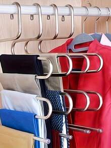 5-Tier Stainless Steel Pant Rack - S-Shaped, Non-Slip, Seamless Multi-Layer Storage Rack, Suitable For Wardrobe Storage, Ideal For Jeans And Trousers, Space-Saving, Tidy Wardrobe Arrangement, Summer Wardrobe Clothing Storage Rack - View 5