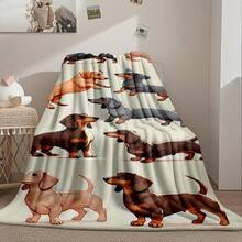 Blanket 1pc, Dachshund Ilration Collection, Soft Flannel Blanket, Comfortable And M Shawl Blanket, Digitally Printed Sofa Blanket, Air Conditioning Blanket, Nap Blanket, Suitable For All Seasons In The Car, Sofa, Bed, Trave - White - View 2
