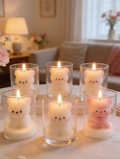 Nến thơm hình gấu dễ thương, quà tặng sinh nhật, giá đỡ nến trang trí nhà cửa.