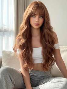 长款波浪刘海假发，自然逼真耐热合成发丝，适合日常佩戴和角色扮演 - 彩色 - 查看 1