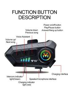Bộ đàm Bluetooth gắn mũ bảo hiểm xe máy Y10-2X, Bluetooth BT5.3, tích hợp micro đàm thoại, phạm vi 500m, phù hợp cho giao tiếp giữa người lái xe, pin dung lượng lớn 1000mAh, chống nước và bụi IP56, chia sẻ nhạc với chức năng khử tiếng ồn, đèn RGB, hỗ trợ trợ lý giọng nói AI, kết nối đồng thời với 2 điện thoại, thiết bị lý tưởng cho các hoạt động ngoài trời. Phù hợp với mọi loại mũ bảo hiểm, chống chịu thời tiết. (Đàm thoại kép, phạm vi 500m cho cùng một mẫu, không hỗ trợ kết nối với các mẫu khác) - Y10 2X (Hệ thống liên lạc nội bộ 500M) - Xem 12