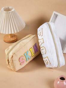 定制高品质雪尼尔刺绣洗漱包，字母化妆包，大容量收纳袋 - 彩色 - 查看 5