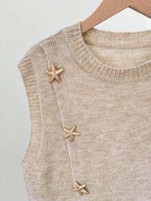 Áo vest nữ không tay cổ tròn màu trơn, viền gân, vạt áo bất đối xứng, đính nút trang trí, kiểu dáng thời trang Y2K, thanh lịch, tối giản, thích hợp cho kỳ nghỉ, đi biển, tiệc tùng, dã ngoại, mùa xuân hè thu. - Màu be - Xem 8