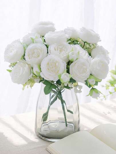 1/3/6 Pcs Artificial Silk Peony Bouquet Fake Roses, For Autumn New Year Decor, Wedding Vase, Home Dining Room Bedroom Decor, Holiday Birthday Party Supplies, Outdoor Garden Decor, Valentine's Day, Graduation Gifts, Etc.