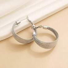 2只夸张金属几何圈形耳环，时尚简约百搭复古港式优雅耳环，女士款 - 銀色 - 查看 2