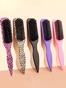 Set de 5 piezas de herramientas para peinado, que incluye botella rociadora, cepillo de cabello con estampado de leopardo, peine de púas, cepillo para el flequillo y herramienta de limpieza, adecuado para seccionar, desenredar y peinar diariamente - Multicolor - Ver 6
