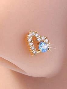 可爱心形粉蓝玫瑰红锆石鼻钉，金色调女士身体穿刺饰品 - L069 - 查看 4