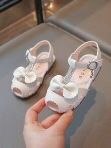 1 Pair Summer New Girls Sandals, Soft Sole Comfortable Open Toe Bowknot Princess Shoes - Beige - View 5