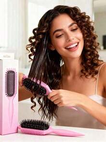 1pc Viral Curl Styling Brush For Defining & Clumping Curls - Anti-Static Detangler Brush Reduces Frizz For Wet Hair Styling - Salon Grade Tool - Hồng-1PC - Xem 8
