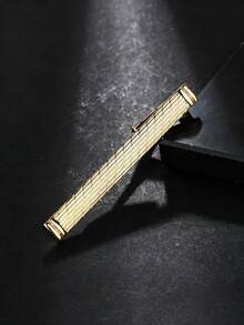 Men's Luxury Golden Tone Geometric Textured Tie Clip, Minimalist Business Necktie Fastener, Elegant Suit Accessory For Formal Occasions - Yellow Gold - View 3