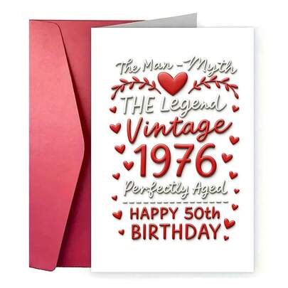 1pc Vintage 50th Birthday Card For Men Perfectly Aged 1976 The For Man Myth The Legend Ideal For Husband Brother Or Friend Milestone Celebration Greeting Card