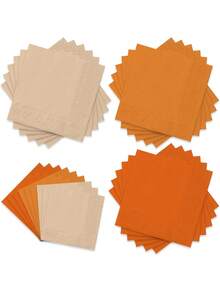 60/120Pcs Fall Color Orange Napkins 5*5 Inch 3 Colors Disposable Paper Napkins Orange Theme Fall Dinner Napkins For Autumn Thanksgiving Party Celebration Supplies Table Decorations - A Mixture Of Beige and Orange - View 1