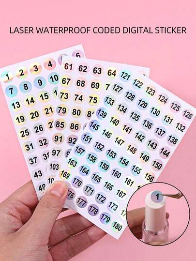 3个激光雕刻数字标签，素色激光防水圆形指甲油瓶颜色代码数字贴纸，美甲数字序列贴纸，圆形激光吉祥数字贴纸，指甲油颜色数字贴纸