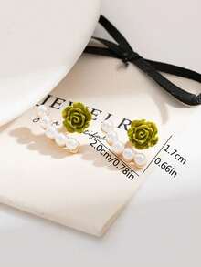 Decorative Jacket For Earrings With Faux Pearl And Leaf Design - 綠色的 - 查看 5