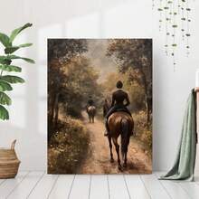 1 pieza, Impresión de Arte Mural 2D Sin Marco, 12x16 Pulgadas, Escena Ecuestre Vintage en el Bosque, Decoración para Pasillo Tradicional o Habitación con Estilo Equestre Antiguo, Pintura Divertida en Lienzo para Hogar Dormitorio Cocina Sala Baño, Hotel Café Oficina, Póster Decorativo en Lienzo 2D Plano, Ideal para Decoración de Ambientes - Enmarcado - Ver 2
