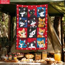 1pc Anime Cat Collage Digital Printed Tapestry, Polyester High-Definition Printing Hanging Cloth, Living Room, Bedroom, Office, Home Room, Party Decoration, 2d Flat - Multicolor - View 2