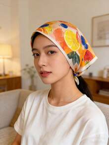 1条新鲜水果印花围巾，多功能发圈礼品 - 彩色 - 查看 5