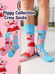 1 đôi tất cổ cao thiết kế bất đối xứng unisex, phong cách đường phố thời trang, họa tiết hoạt hình sáng tạo, tất đôi đa năng, thích hợp làm quà tặng nhiều dịp lễ. - Nhiều màu - Xem 1