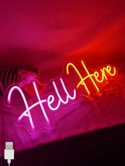 Đèn neon "Hell Here" được dùng để trang trí tường, và các biển hiệu có thể điều chỉnh độ sáng rất phù hợp để trang trí phòng ngủ, quầy bar dành cho nam giới.
