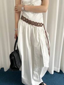 Retro Western Rivet Belt Women Heavy-Duty Design Skirts And Jeans Y2K Wide Belt As An Access - 咖啡 - 查看 3
