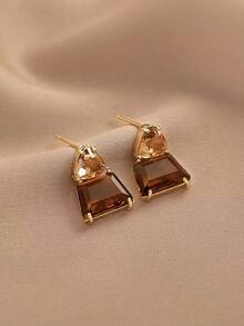 Andkiss Geometric Crystal Drop Earrings - 棕色 - 查看 4
